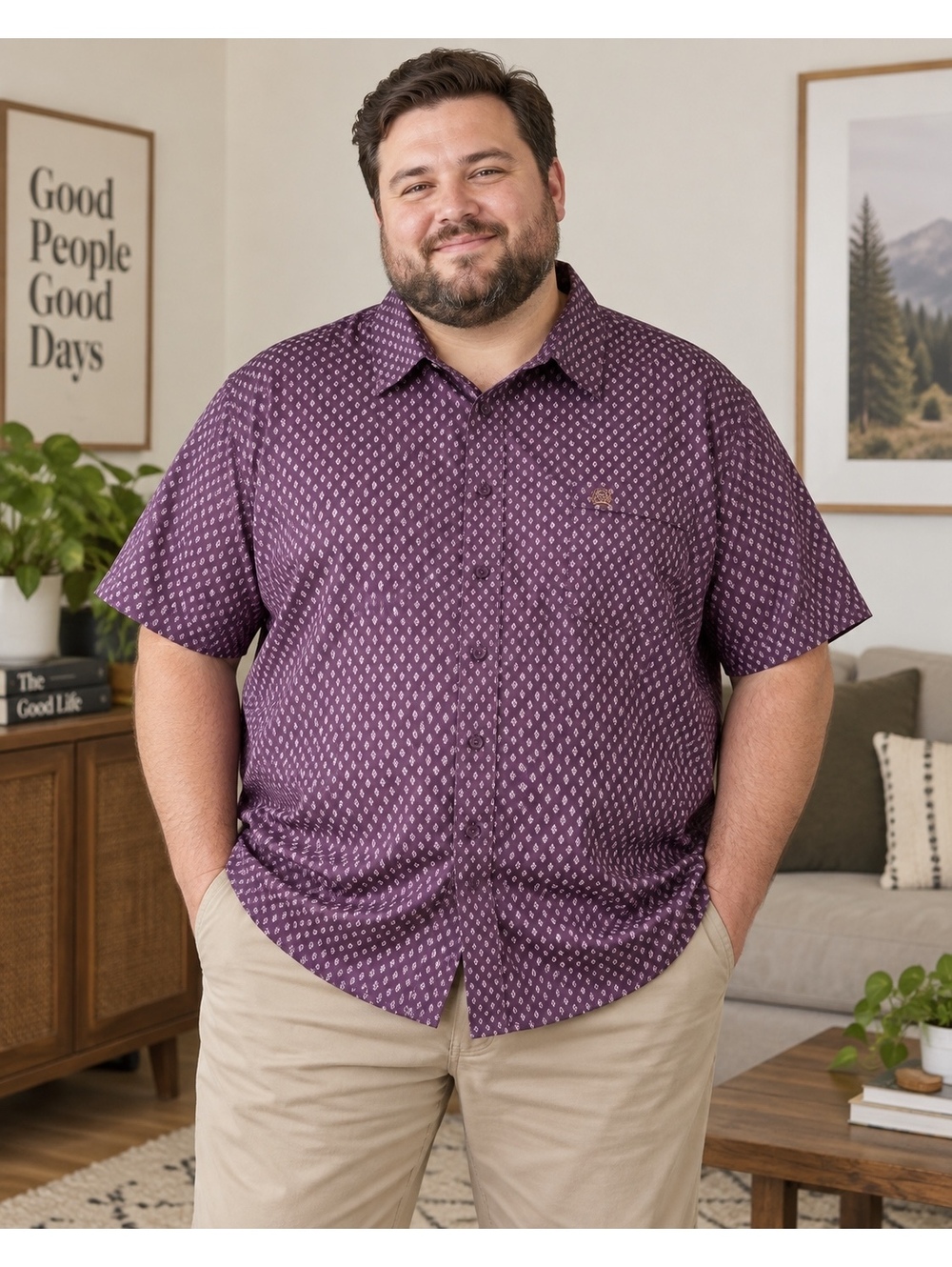 Cinch Men's Purple Short Sleeve Button-Up Shirt XXL